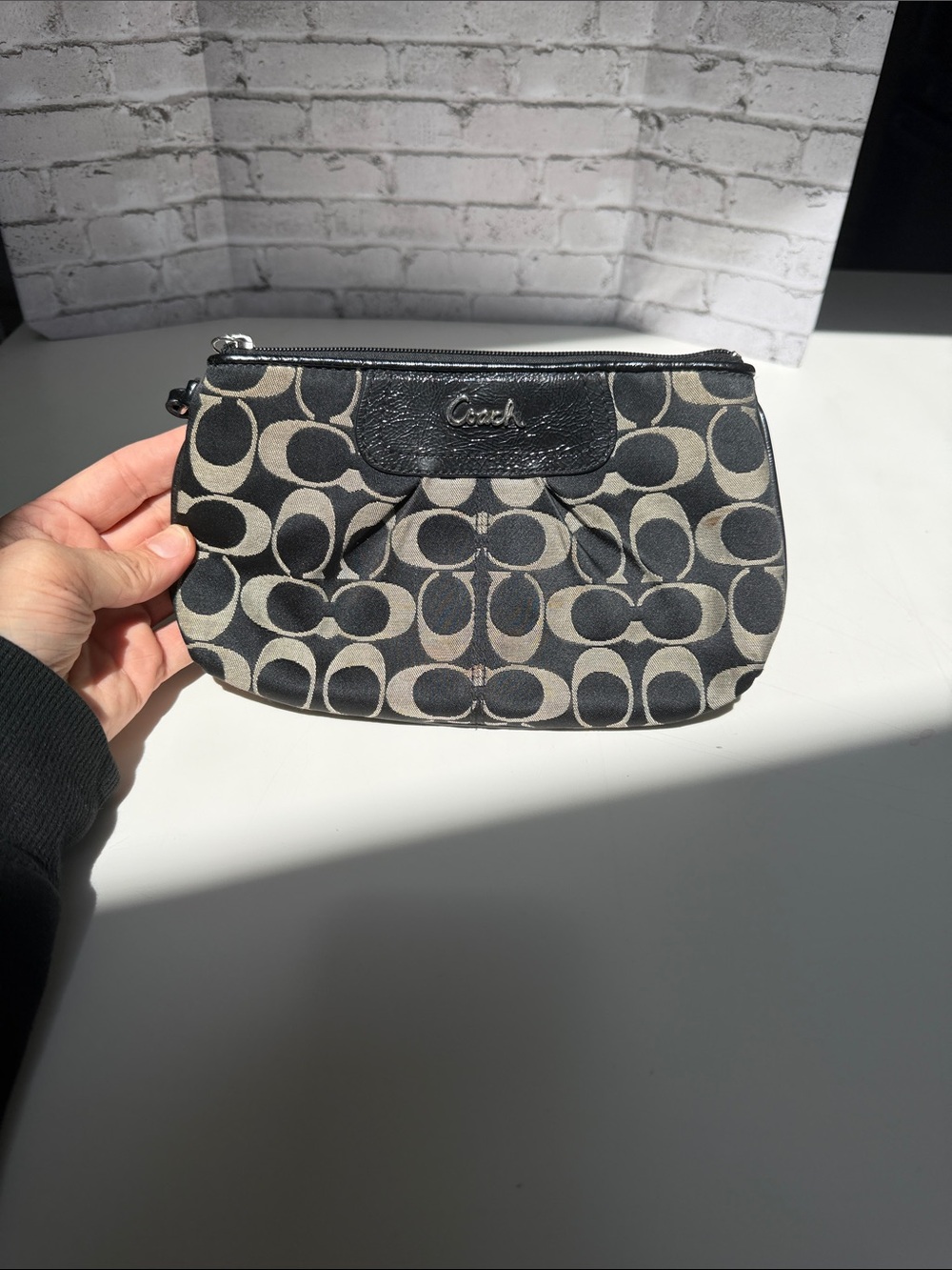 Coach Black & Gray Signature Canvas Wristlet